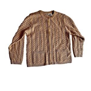 Classic Elements womens sweater cardigan yellow button pockets chic cozy knit L